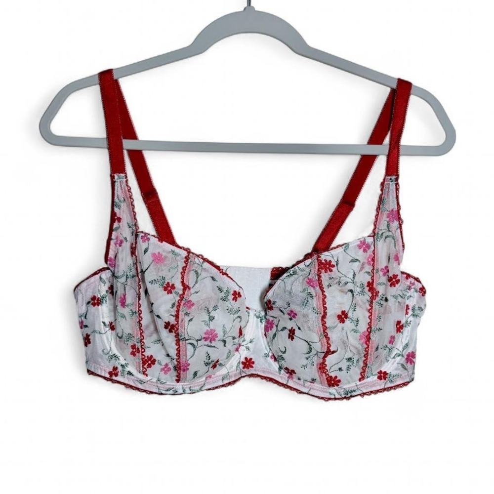 Adore Me Floral Embroidered Mesh Bra 40DD Coquette Cottagecore Sheer Lingerie